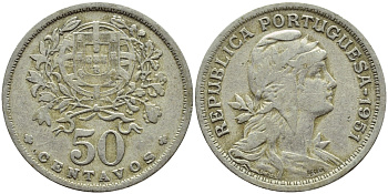 Португалия 50 сентаво 1951 KM 577 медно-никель 4395-822