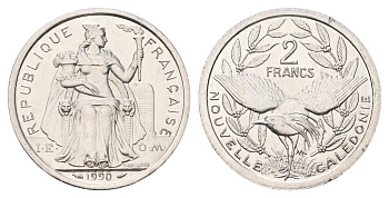 Новая Каледония 2 франка 1990 KM 14 алюминий UNC 4675-935