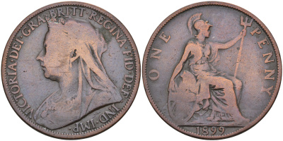 Великобритания 1 пенни 1899 Виктория (1837-1901) KM 790, Spink 3961 бронза 4590-1115