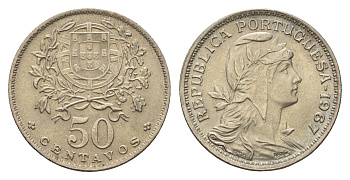 Португалия 50 сентаво 1967 голова Свободы вправо KM 577 никель латунь UNC 4679-526