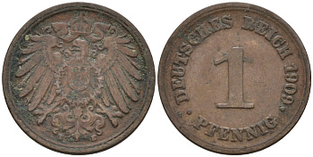 Германия 1 пфенниг 1909 E KM 10, J. 10 медь 4576-122