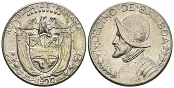 Панама 1/10 бальбоа 1970  KM 10 медь плакированная медно-никелем  aUNC  4609-848