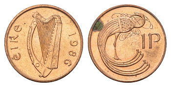 Ирландия 1 пенни 1986 мифологическая птица лира KM 20 бронза UNC 4696-416