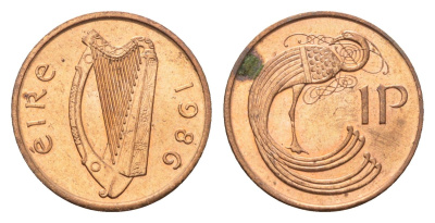 Ирландия 1 пенни 1986 мифологическая птица лира KM 20 бронза UNC 4696-416