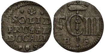 Бранденбург-Пруссия 1 шиллинг 1694 HS, Фридрих III (1688-1701), вес 0,60 гр. KM 590, v. Schrotter 847 серебро 1516-115
