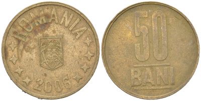 Румыния 50 бань (бани) 2006 KM 192 никель латунь 4616-1022