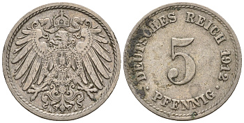 Германия 5 пфеннигов 1912 A, KM 11, J. 12 медно-никель 220-614