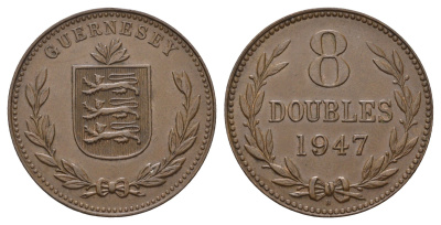 Гернси 8 даблов (дублей) 1947 KM 14 бронза 4607-542