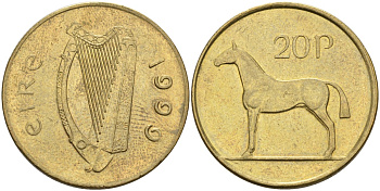 Ирландия 20 пенсов 1999 лошадь KM 25 никель бронза XF 4583-326