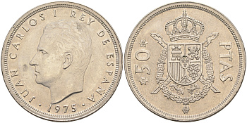 Испания 50 песет 1980 1975 год, Хуан Карлос KM 809 медно-никель 4590-112