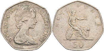 Великобритания 50 пенсов 1978 Елизавета II (1952-2022) KM 913, Spink 4223 (H1) медно-никель 4117-935