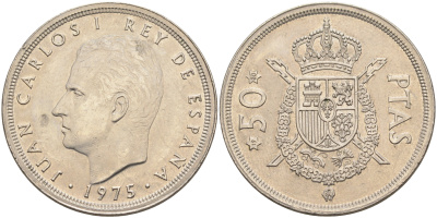 Испания 50 песет 1980 1975 год, Хуан Карлос KM 809 медно-никель 4590-112