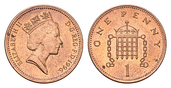 Великобритания 1 пенни 1996 Елизавета II (1952-2022) KM 935a, Spink 4391 (B4) сталь плакированная медью UNC 4684-1027