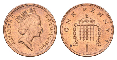 Великобритания 1 пенни 1996 Елизавета II (1952-2022) KM 935a, Spink 4391 (B4) сталь плакированная медью UNC 4684-1027