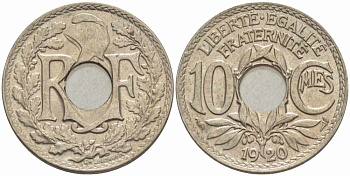 ФРАНЦИЯ 10 САНТИМОВ 1920 ТИП ЛИНДАЙЁ KM 866а, LE FRANC 138.4 медно-никель 108-131