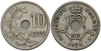 Бельгия 10 сантимов 1902 Belgie KM 49 медно-никель 4172-1055