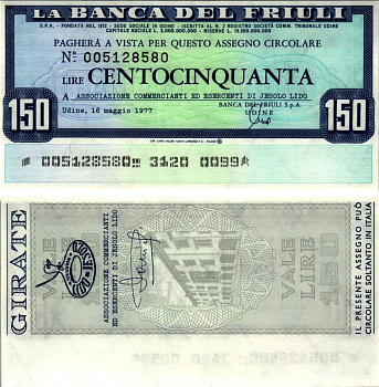 Италия 150 лир 1977 16 мая 1977 La Banca del friuli бумага UNC (пресс) 7221-34-3-2