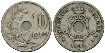 Бельгия 10 сантимов 1902 Belgie KM 49 медно-никель 4172-1055