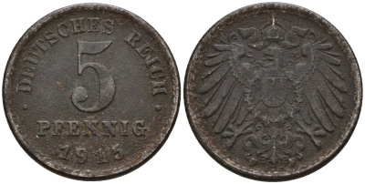 Германия 5 пфеннигов 1915 F KM 19, J. 297 железо 4151-561