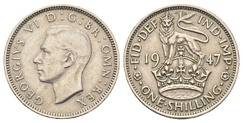 Великобритания 1 шиллинг 1947 Георг VI (1936-1952), Английский герб KM 863, Spink 4105 медно-никель 4698-1032