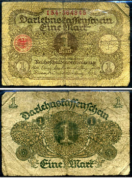 Германия 1 марка 1920 Pick 58 бумага 6301-5-2-1