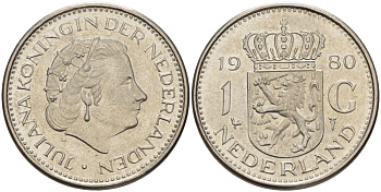 Нидерланды 1 гульден 1980 Юлиана (1948-1980) KM 184а никель 31-911