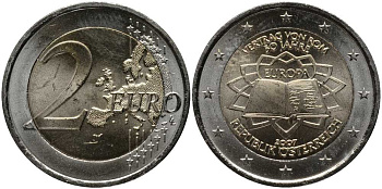 Австрия 2 евро 2007 50 лет Римскому договору KM 3150 биметалл UNC 115-1016