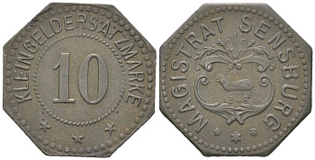 Сенсбург (Мронгово) (Германия) 10 пфеннингов 1918 Funck 496.3 железо 4169-1145
