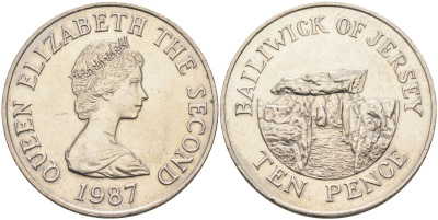 Джерси 10 пенсов 1987 Ла-Хуг-Би, Елизавета II (1952-) KM 57.1 медно-никель UNC 4583-221