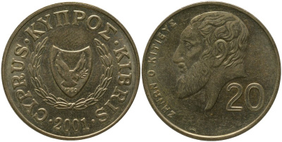 Кипр 20 центов 2001 KM 62.2 никель латунь aUNC 4402-521