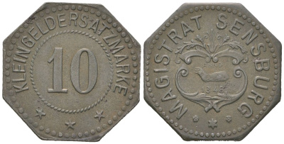 Сенсбург (Мронгово) (Германия) 10 пфеннингов 1918 Funck 496.3 железо 4169-1145