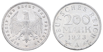 Германия 200 марок 1923 A KM 35, J. 304 алюминий 4700-1021