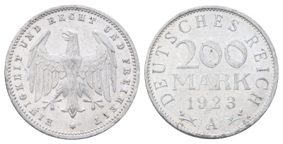 Германия 200 марок 1923 A KM 35, J. 304 алюминий 4700-1021