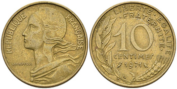 ФРАНЦИЯ 10 САНТИМОВ 1971 ТИП MARIANNE KM 929, LE FRANC 144.11 медь алюминий никель 4573-1025