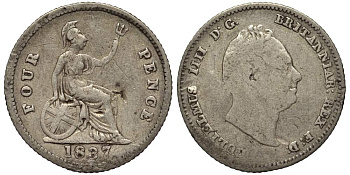 Великобритания 4 пенса (гроут) 1837 Вильгельм IV (1830-1837) KM 723, Spink 3837 серебро    413-3835