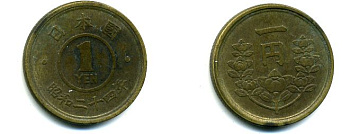 ЯПОНИЯ 1 ЙЕНА 1949 бронза 46-514