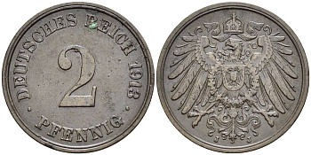 Германия 2 пфеннига 1913 J KM 16, J. 11, Weege 4 медь 4546-732