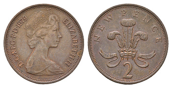 Великобритания 2 пенса 1979 Елизавета II (1952-2022) KM 916, Spink 4235 (C1) бронза 4673-912