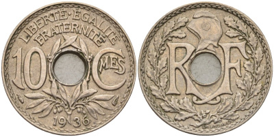 Франция 10 сантимов 1936 KM 866a, Le Franc 138.3 медно-никель 4143-1034