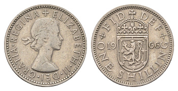 Великобритания 1 шиллинг 1966 Елизавета II (1952-2022), Шотландский герб KM 905, Spink 4148 медно-никель 4695-825
