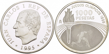 Испания 1000 песет 1995 XXVI олимпийские игры в Атланте 1996 года KM 952 серебро PROOF 01-168-11