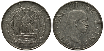 ИТАЛИЯ 2 ЛИРЫ 1940 ВИКТОР ИМАНУИЛ III, НЕ МАГНИТНАЯ KM 78a нержавеющая сталь 38-224