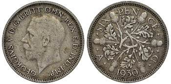 Великобритания 6 пенсов 1930 Георг V (1910-1936) KM 832, Spink 4040 серебро 4128-814