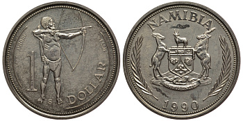 Намибия 1 доллар 1990 абориген, PROBA, ESSAI, тираж 1000 экземпляров KM E3 медно-никель UNC 5010-643