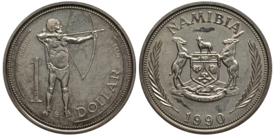 Намибия 1 доллар 1990 абориген, PROBA, ESSAI, тираж 1000 экземпляров KM E3 медно-никель UNC 5010-643