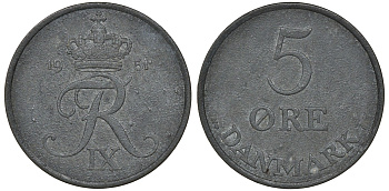 Дания 5 эре 1951 N; S, Фредерик IX KM 843.1 цинк 4162-124
