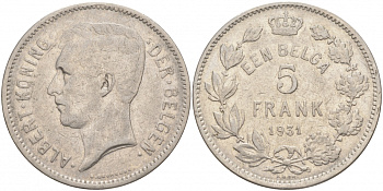 БЕЛЬГИЯ 5 ФРАНКОВ 1931 BELGEN KM 98 никель 69-224