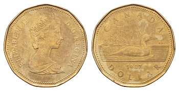 Канада 1 доллар 1987 Елизавета II (1952-2022), утка KM 157 никель плакированная бронзой 4678-1225