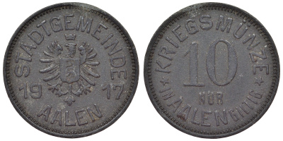 Германия, Ален 10 пфеннигов 1917 Баден-Вюртемберг, нотгельд Funk 2.2 цинк 4119-1032