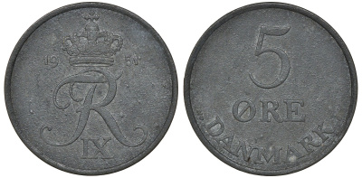 Дания 5 эре 1951 N; S, Фредерик IX KM 843.1 цинк 4162-124